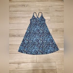 Patagonia organic cotton green navy floral leaf knee-length Amber Dawn dress XS